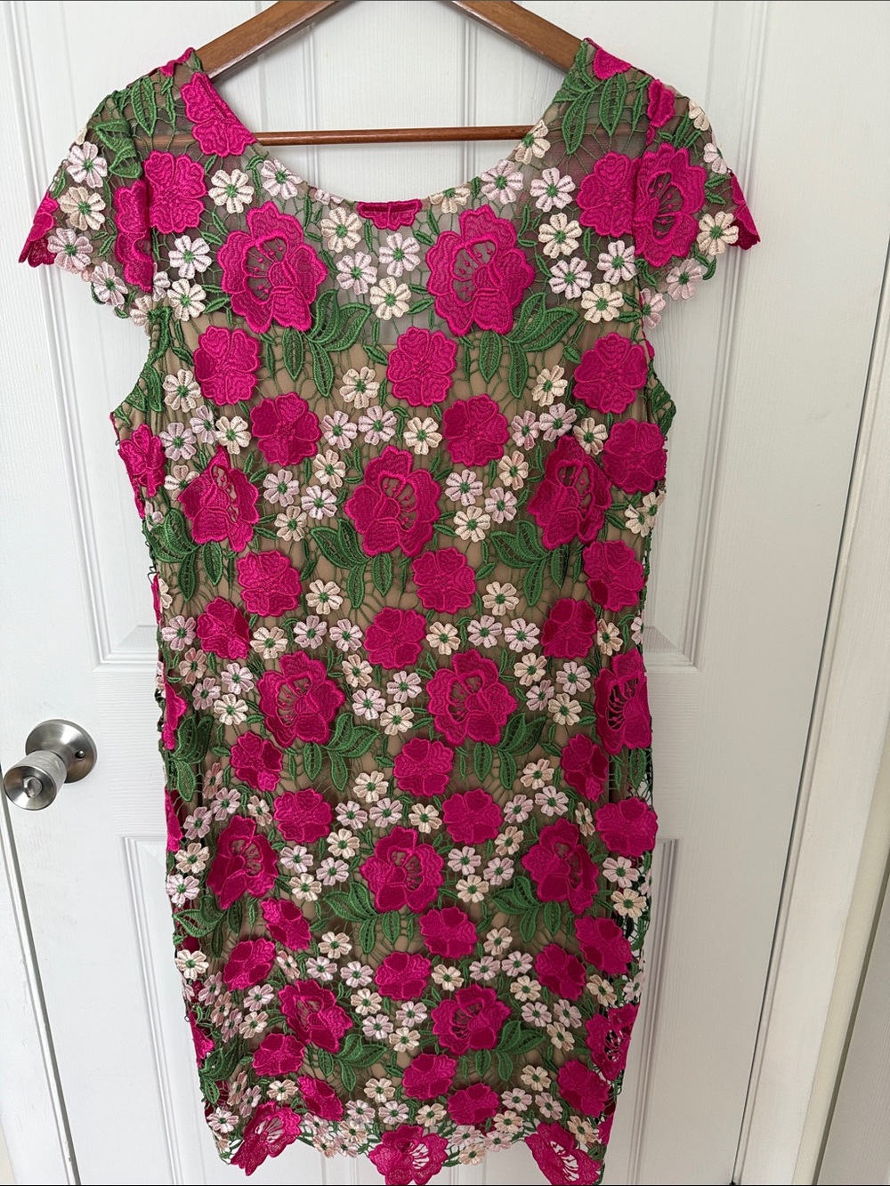Xscape Fuchsia & Green Floral Lace Midi Dress - Picture 2 of 7